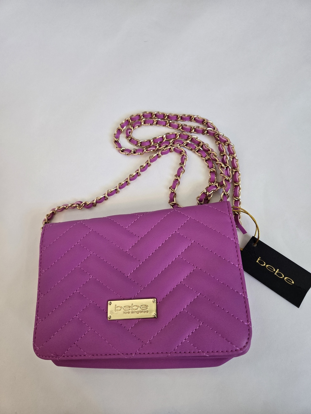 NWT bebe Sophia Quilted Grape - Chain Shoulder Vegan Bag- Edgy, Chic, Versatile. - Picture 2 of 10